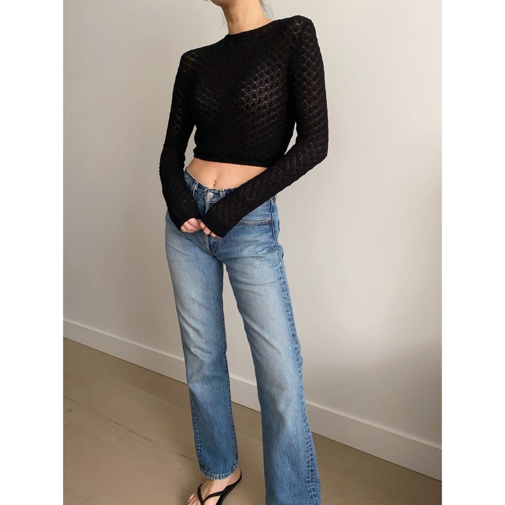 Zara pointelle knit cropped sweater black - Picture 2 of 7
